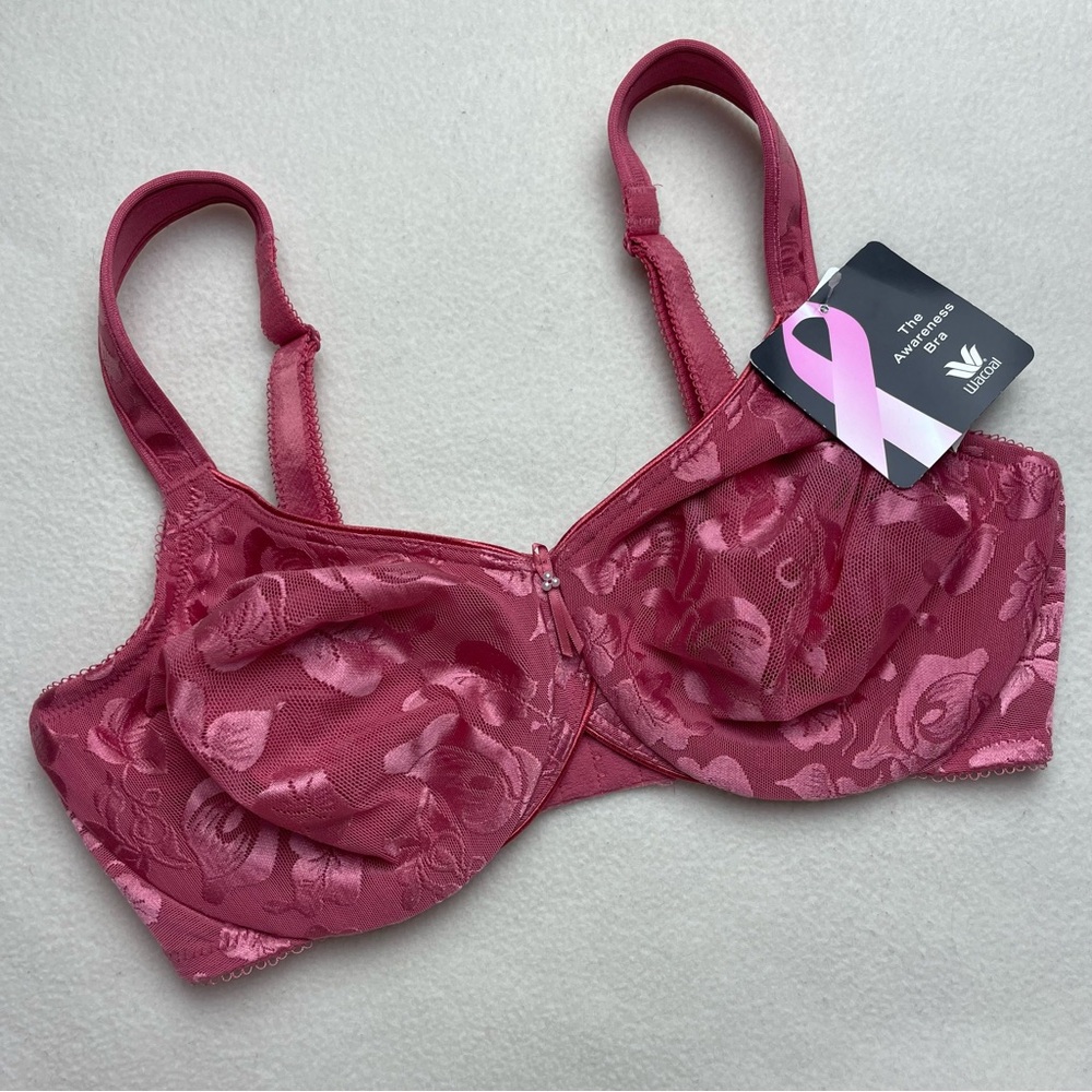 NWT New Wacoal Rose Wine Pink Floral Awareness Underwire Bra - Picture 4 of 6